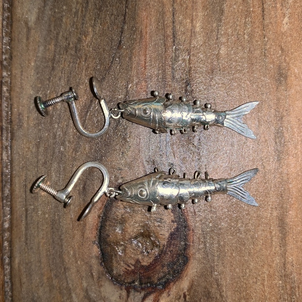 Vintage Sterling Silver Fish Earrings Clip On